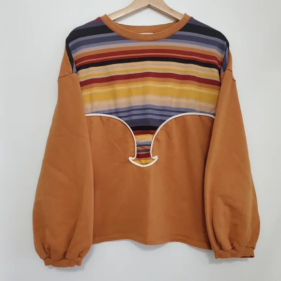 Zara Medium Sweater Trafaluc Striped Oversized Top Sunset Western Orange Aztec - Picture 6 of 16
